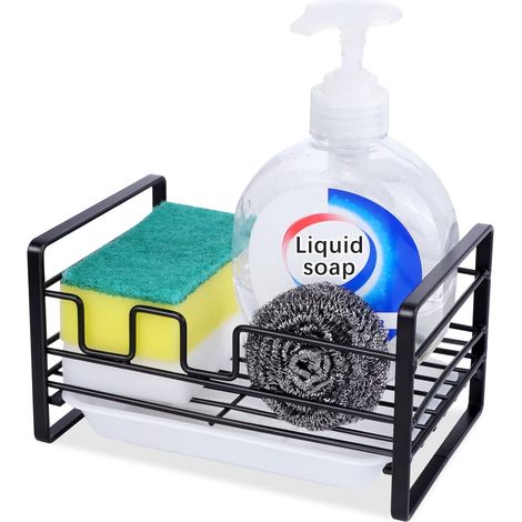 Kitchen Sponge Holder for Sink, 304 Stainless Steel Sponge Kitchen Countertop Organizer with Removable Sponge Drain Tray (1/5)