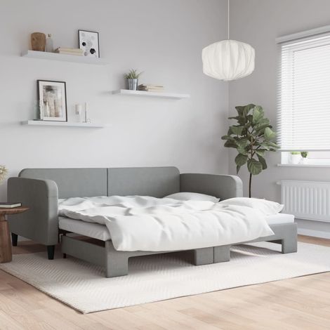 Tagesbett Ausziehbar Hellgrau 100x200 cm Stoff