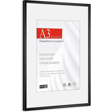 Bilderrahmen A3 Passepartout 21x30cm Alu Schwarz A3(29,7x42cm) 1x (1/5)