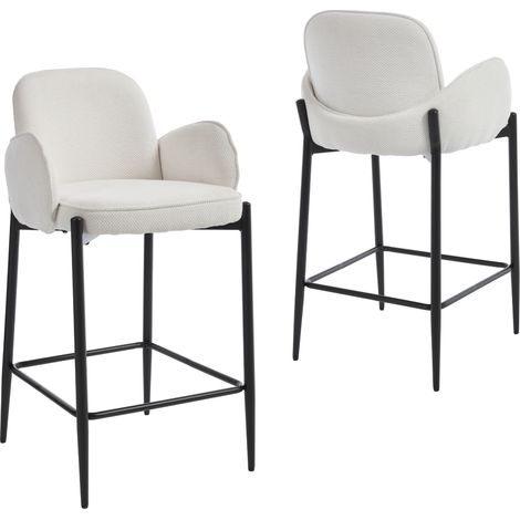 Wahson Office Chairs – Lot de 2 tabourets de bar modernes – Rembourrage en tissu chenille – Hauteur 90 cm – Structure métallique robuste – Repose-pieds intégré – Blanc