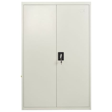 Grey Stainless Steel Filing cabinet with 3 shelves - 2 Door Lockable Filing Cabinet - Tall Metal Office Storage Cupboard Organiser - Heavy Duty Metal Shelving Unit (40D x 90W x 140H)