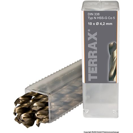 Ruko Terrax HSS-CO5 - Punte elicoidali da 4,2 mm in confezione di plastica da 10 (1/2)