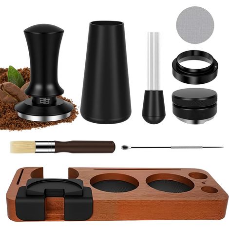 Set d’Accessoires Espresso 8 Pièces, Compatible avec Espresso Machines Pilon 51 mm avec Station de Pilonnage, Niveleur, Outil WDT, Anneau de Dosage, Brosse de Nettoyage, Filtre à Café, Agitateur (1/5)