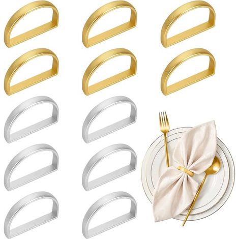 Juego de 12 servilleteros en oro y plata  Accesorios de mesa elegantes (1/5)