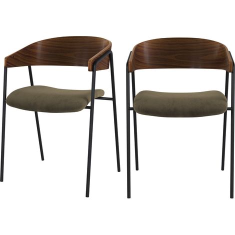 Set de 2 sillas en terciopelo verde kaki y madera de nogal - Esmée