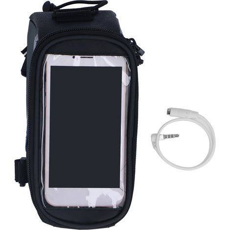 Sacoche étanche pour tube supérieur de vélo, support téléphone GPS tactile, poche cyclisme pour smartphone jusqu'à 5,5 pouces, noir bleu (1/5)
