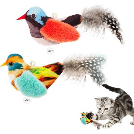 s pour chats d'intérieur, oiseaux gazouillants, peluche réaliste avec plumes et herbe à chat, lot de 2 oiseaux (1/5)