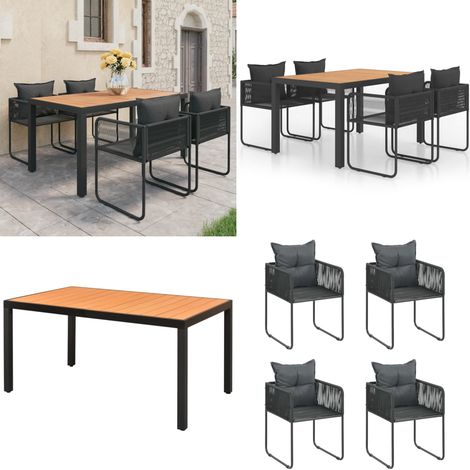 5-tlg. Garten-Essgruppe PVC Rattan Schwarz und Braun - Gartenessgruppe - PVC-Rattan (1/5)