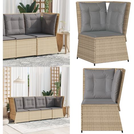 vidaXL Garten-Ecksofa mit Kissen Beige Poly Rattan (1/5)