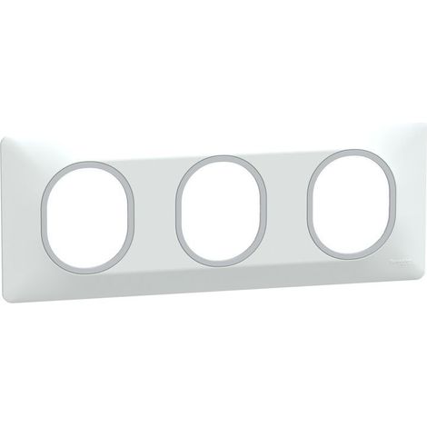 Plaque de finition 3 postes - Horizontal - Ovalis - S320706F - Schneider - Blanc bague argent chromé