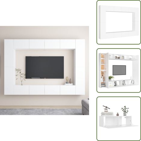 Ensemble de meubles TV 8 pcs Blanc Bois d'ingénierie - Meuble Tv Mural - Meuble Tv Blanc - Ensemble Meuble Tv - Support Tv - Rangement Tv (1/5)