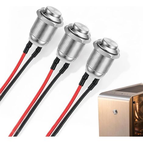 Lot de 3 boutons poussoirs étanches en acier inoxydable 12 mm, Petit Bouton Poussoir Étanche Interrupteur à Pression Résistant à l'Eau pour Vélo, Moto, Voiture, Équipement Électrique (1/5)