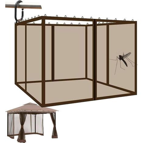 (marron, 3 x 3 m)Rideaux moustiquaire de rechange pour tonnelle de 3 x 3 m Parois latérales sans espace pour jardin, terrasse et pergola (1/5)