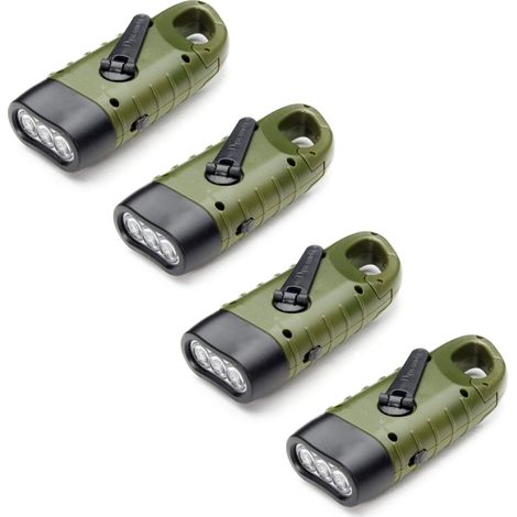 Lampe Torche Solaire Rechargeable(Lot de 4), LED Lampe dUrgence à Dynamo Manivelle Flashlight avec Mousqueton pour Randonnée Voyage Camping Escalade,Armée Verte (1/5)