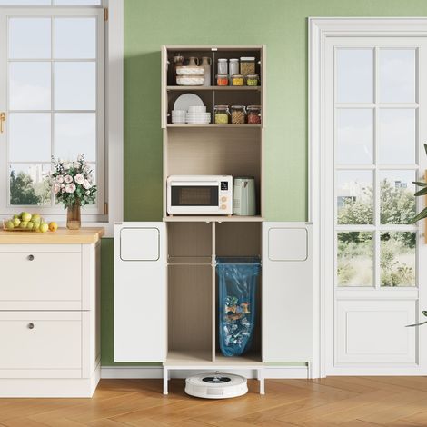 Armoire cuisine 53x35x181 cm haute,emplacement micro-ondes poubelle,étagères réglables espace aspirateur. (1/3)