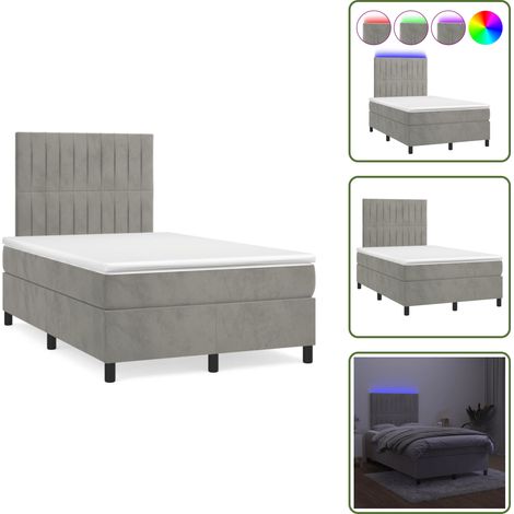 The Living Store Sommier à lattes de lit avec matelas LED gris clair 120x190 cm - Lit Plateforme - Lit Capitonné - Lit Velours - Lit Avec Éclairage Led - Tête De Lit Ajustable (1/5)