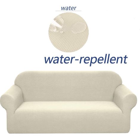 Housse de canapé stretch, imperméable et résistante aux éraflures pour canapé Motif élégant Avec rouleaux de mousse antidérapante (canapé 2 place,beige)145-185CM (1/5)