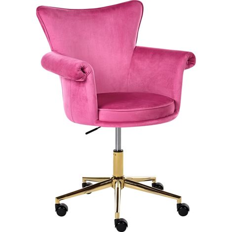 Office Chair Fuchsia Pink Velvet Gas Lift Height Adjustable Full Swivel Rolled Armrests Modern Style Home Office VELENCIA