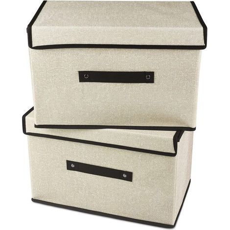 Stoffaufbewahrungsbox mit Deckel – 2er-Set – 36 x 23 x 24 cm – Beige – Kleiderorganizer – Leinenoptik (1/5)