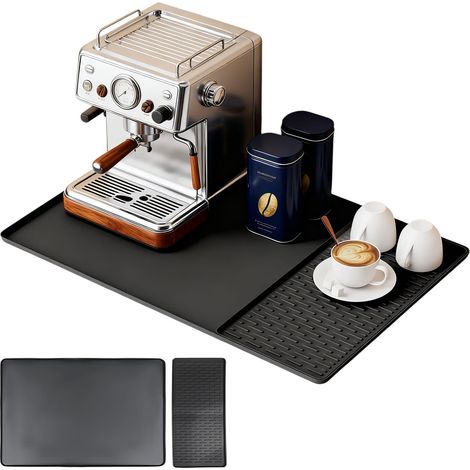 Tapis de Machine à Café, Tapis Egouttoir Vaisselle Absorbant, Silicone Noir, Antidérapant et Pliable, Accessoires de Cuisine pour Plans de Travail, Comptoirs et Comptoirs de Bar, 60 x 40 cm (1/5)