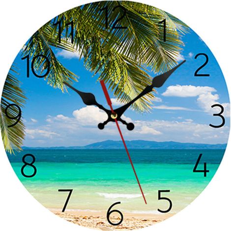 25 cm Moderne Palmiers Pendule Murale, Petit Plage Mer Silencieuse Bois Horloge pour la Cuisine/Chambre/Le Salon/Salle de Bain