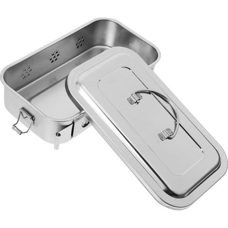 Stainless Steel Medicine Box with Lid and Holes Sterilisation Basket with Secure Handle Seamless Tray for Storage of Medical Instruments and Dressing Materials 8.27 x 4.72 x 1.77 Inches (1/5)