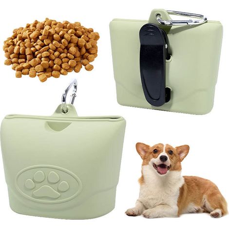 Bolsa para premios para perros, bolsa portátil para entrenamiento canino al aire libre, riñonera para pasear y alimentar a los perros, verde (1/3)