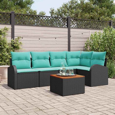 vidaXL Set Divano da Giardino 6 pz Nero e Turchese polyrattan (1/5)