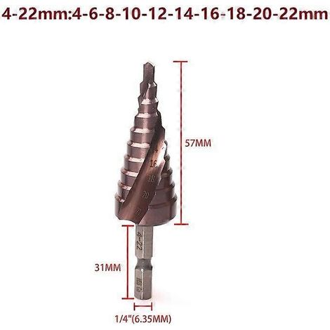 foret étagé M35 à 5 % de cobalt, 3-12/4-22/6-24 mm, HSS-CO, manche hexagonal conique, compatible avec perceuse à main Brocas