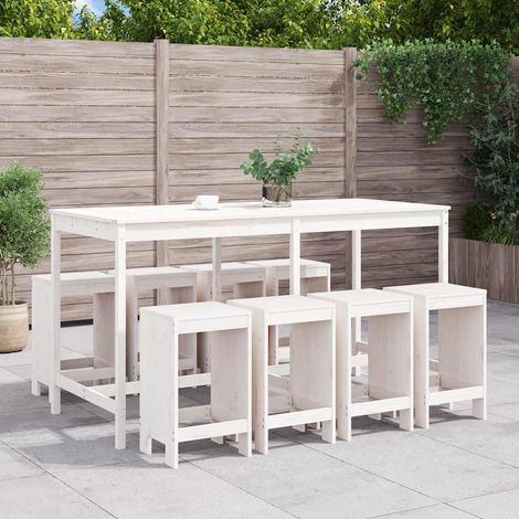 vidaXL Ensemble de bar de jardin 9 pcs blanc bois de pin massif (1/5)