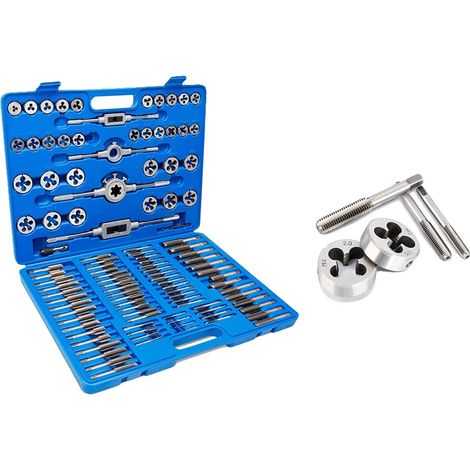 Jeu de tarauds et filières, outils en acier allié de 110 pièces, compatibilité métrique et standard, 110pcs (1/2)