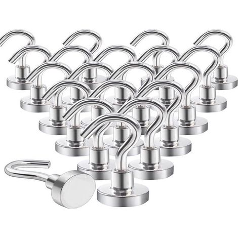 Lot de 20 crochets magnétiques super puissants – Sans perçage – Aimants néodyme – Fixation (1/5)