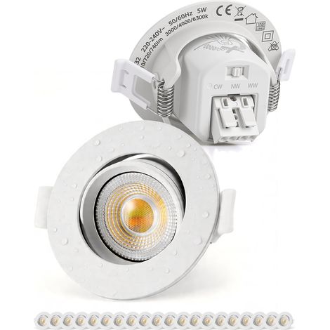 Spot LED Encastrable IP65 Salle de Bain Trou 60mm - 75mm, 5W 710lm, Blanc Chaud / Neutre / Froid, Intérieur pour Cuisine Salon, Lot de 20 (1/5)