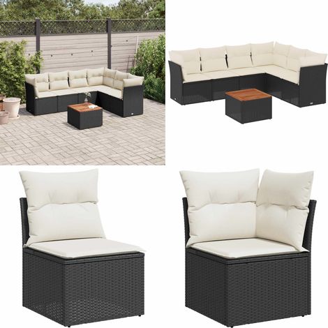 7-tlg. Garten-Sofagarnitur mit Kissen Schwarz Poly Rattan - Gartenmöbel Set - PE-Rattan Möbel - Outdoor Sofa - Esstisch - Lounge Garnitur - Home & Living (1/5)