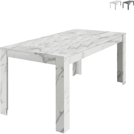 Mesa de comedor moderna 180x90cm efecto mármol Excelsior - Blanco (1/5)