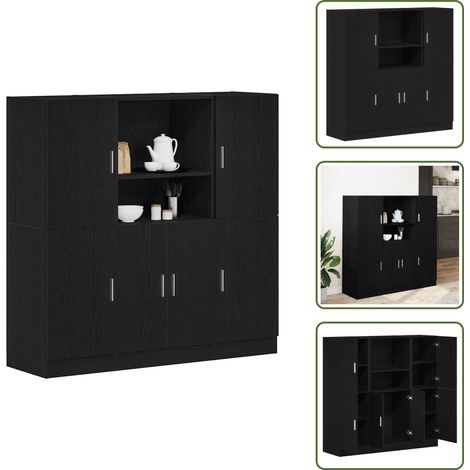 3-tlg. Küchenschrank-Set Schwarz Holzwerkstoff - Küchenschrank Set - Küchenschrank Sets - Küchenschrank - Schrank (1/5)
