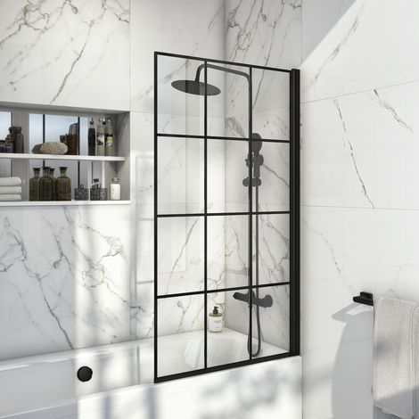 Orbit A6 Black Grid Square Bath Screen 1400mm H x 800mm W - 6mm Glass (1/2)
