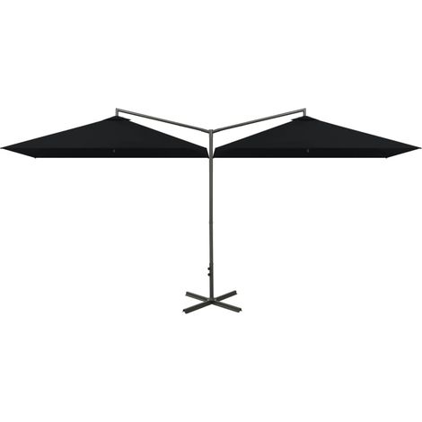 Sombrilla doble con poste de acero negro 600 x 300 cm 020008428