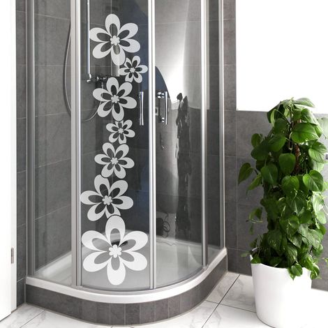 Porte de Douche, film dépoli vitre, Fleurs 4, 100 x 35 cm (1/4)