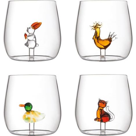 Set 4 Becher 37cl Topies (Katze, Hahn, Hase, Ente) - Amefa Medard De Noblat