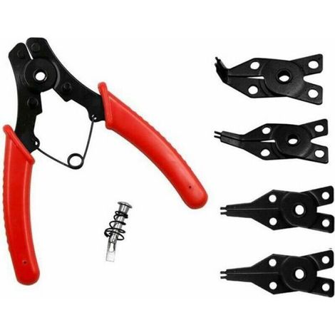 Pince À Circlips - Acier Carbone - Embouts Convertibles 45° 90° 180° - Pour Anneaux Internes Et Externes - 10 À 15 Mm - 1 Pièce (1/4)