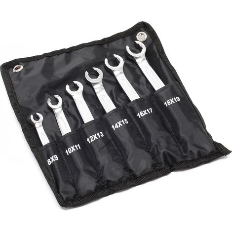 Wiltec Bremsleitungsschlüssel Set 6-tlg. 8-19 mm für Bremsleitung, Leitungsschlüssel Maulschlüssel zum Bremsen Entlüften, Montage Demontage (1/3)