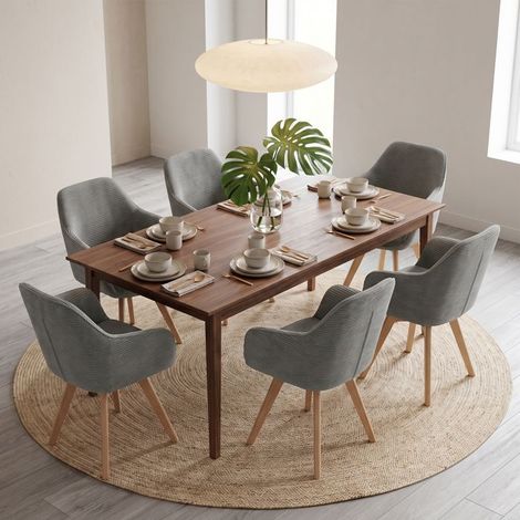 Chaises salle à manger - WAFTING - Scandinave-moderne - Pivotantes 360° - Velours côtelé gris - Pieds hêtre massif (1/5)