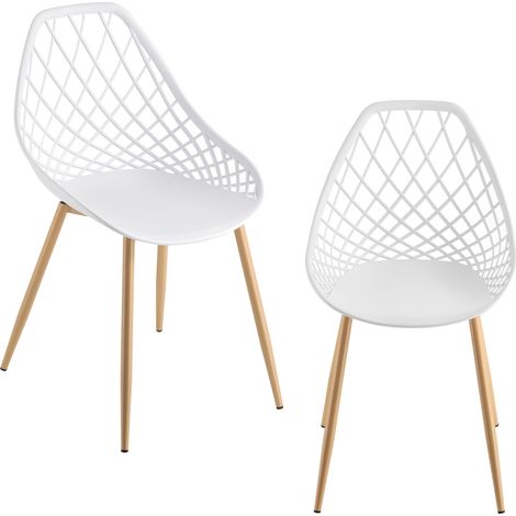 Set de 2 chaises de salle à manger siège en plastique 83 cm blanc
