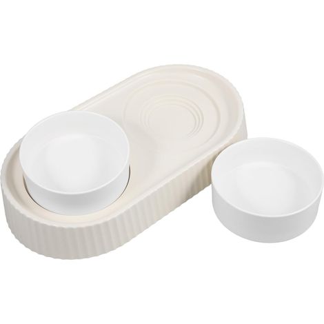 Double Elevated Cat Bowl, White Ceramic Bowl, 1 Set (1/5)
