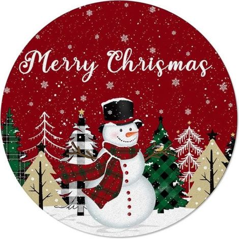 Tapis - - Bonhomme de neige - Imitation cachemire - Rond - Multicolore (1/5)