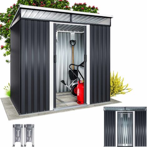 Gardebruk – Abri de jardin métal 3,35m³ – 2 fenêtres polycarbonate – Porte coulissante – Dimensions LxPxH : 196x122x180 cm – Cadre galvanisé