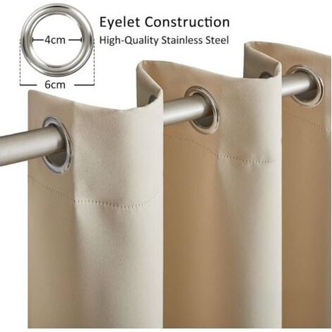Rideau occultant thermique 2 panneaux 132 x 155 cm – Isolant anti froid et bruit – 8 œillets pour installation facile – Beige écru (1/5)