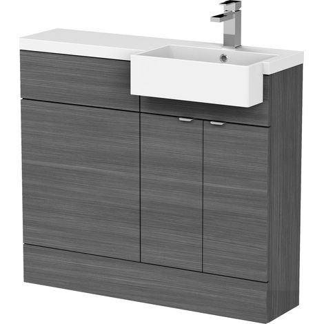 Alrewas Contemporary 2 Door Right-Hand Floor Standing Combination Unit with Basin, Anthracite Woodgrain, 1000mm (1/4)