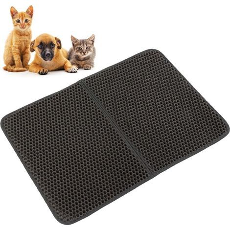 Tapis de litière pour chat double couche en EVA, tapis de nettoyage lavable pour bacs à litière - 55 x 75 cm Noir (version pliable - RAPANDA) (1/5)